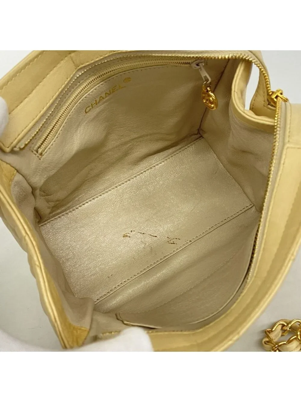 Chanel Shoulder Bag Quilted Lambskin Beige Gold